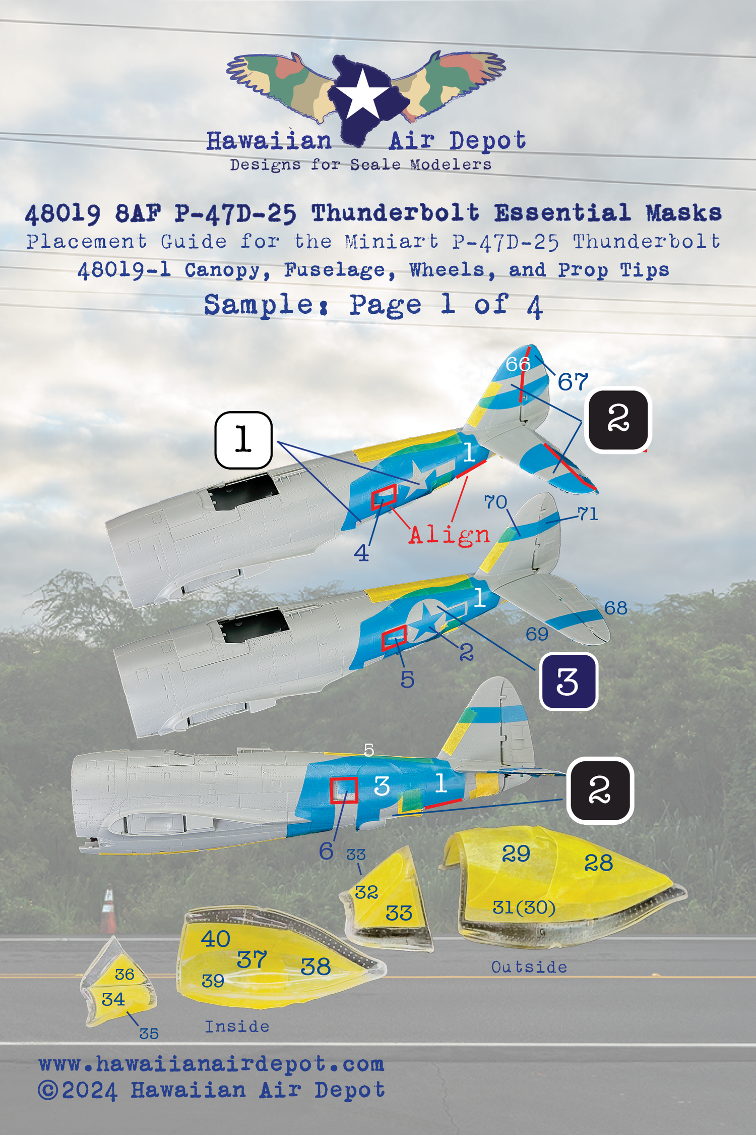 8AF P-47D-25 Thunderbolt Essential Mask set for the 1/48 Miniart